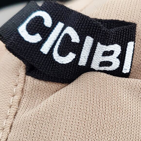 CICIBIRD Beige Peplum Button-Up Chiffon Sleeveless Tie Waist Blouse Top Sz XL - Picture 6 of 9